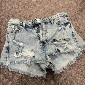 BCBGeneration Blue Jean Shorts Distressed Raw Hem